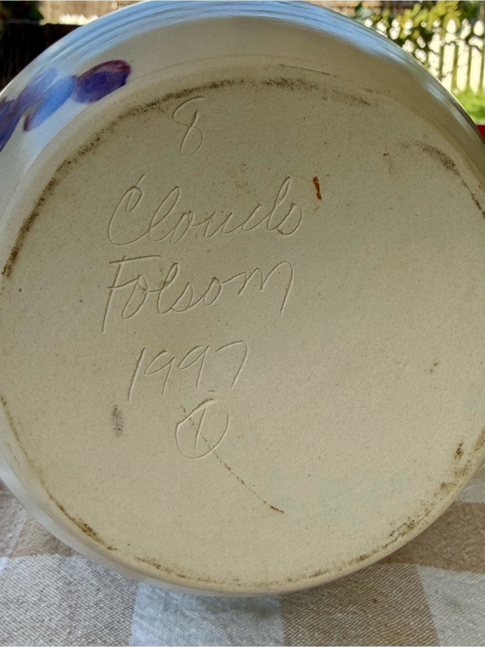 Vintage 1997 Clouds of Folsom Hand-Painted Fruit Pottery Pitcher / Vase - Picture 9 of 10